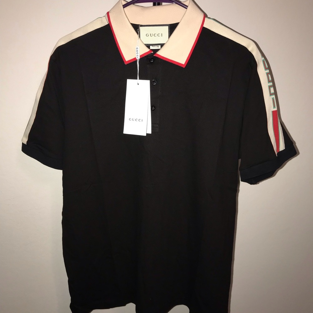 Cotton polo with Gucci stripe